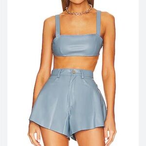 WeWoreWhat Flare Bell Short & Leather Top Set in Storm